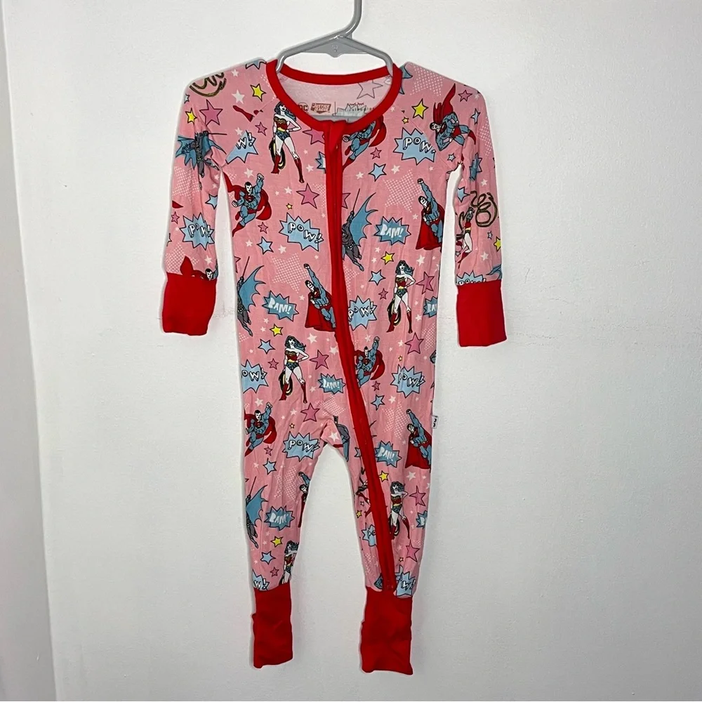 Little Sleepies Pink Justice League Bamboo Zippy Pajamas Size 6-12